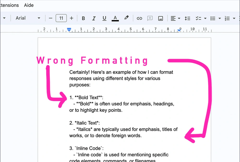 Pasted ChatGPT output in google Doc result for background removing