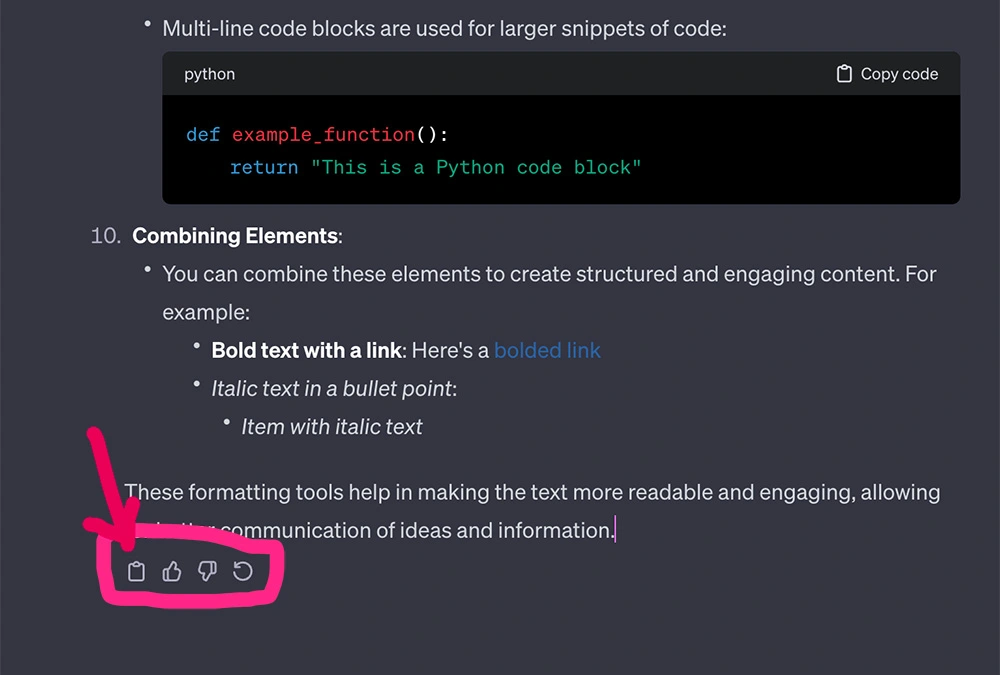 Chatgpt built-in copy button feature for copy pasting text output